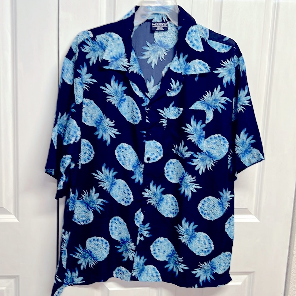 Pacific & CO Black Shades Of Blue Tropical Pineapple Print Pocket Shirt Size XXL